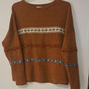 Women's Brown Sweater with Patterned Stripes
